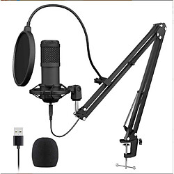 Microphone USB Streaming Podcast PC, professionnel 192KHZ/24Bit Studio Kit de micro à condensateur cardioïde avec carte son Boom Arm Shock Mount Pop Filter, pour Skype YouTuber Karaoke Gaming Recording