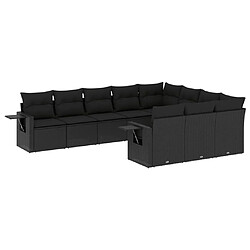 vidaXL Salon de jardin 10 pcs avec coussins noir résine tressée