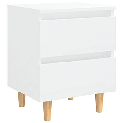 Maison Chic Table de chevet avec pieds en pin, Table de Nuit Blanc brillant 40x35x50 cm