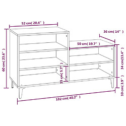 vidaXL Armoire à chaussures Gris béton 102x36x60 cm Bois d'ingénierie pas cher