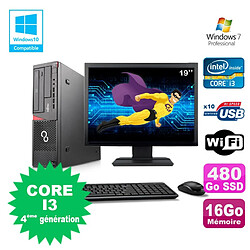 Lot PC Fujitsu E720 E85+ I3-4130 3.4GHz 16Go 480Go Graveur WIFI W7 + Ecran 19" · Occasion 