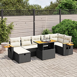 vidaXL Salon de jardin 8 pcs avec coussins noir résine tressée