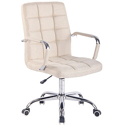 Decoshop26 Fauteuil de bureau sur roulettes hauteur réglable pivotant accoudoirs en PVC crème 10_0002472