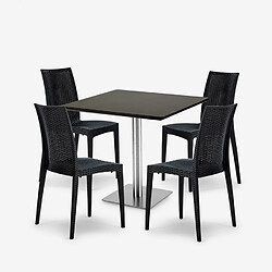 Avis Grand Soleil Lot De 4 Chaises Poly Rotin Bar Restaurant Table Noir Horeca 90x90cm Barrett Black, Couleur: Noir