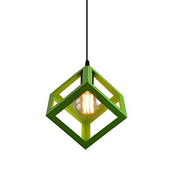 Stoex E27 Lustre Suspension industrielle Contemporain forme Cube Carré, Lampe de Plafond en Métal Fer Abat-Jour Luminaire, Vert 