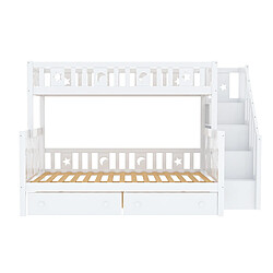 KOMHTOM Lit superposé en bois massif blanc pour enfants 90 * 200 / 140 * 200cm avec escalier de sécurité, deux grands tiroirs et cadre à Lattes 