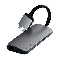 Hub double USB C vers 2 HDMI, USB C, Ethernet, Lecteur carte, 2 USB Satechi Gris