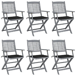 vidaXL Chaises pliables d'extérieur lot de 6 et coussins Bois d'acacia