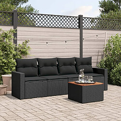 vidaXL Salon de jardin 5 pcs avec coussins noir résine tressée 