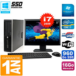 PC HP Compaq 8300 SFF Ecran 22" Core I7-2600 RAM 16Go Disque 960 Go SSD Wifi W7 · Occasion 