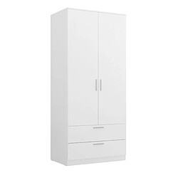 Pegane Armoire, meuble de rangement avec 2 portes et 2 tiroirs coloris blanc - longueur 82 x profondeur 51 x hauteur 185 cm 