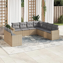 vidaXL Salon de jardin avec coussins 9 pcs beige résine tressée