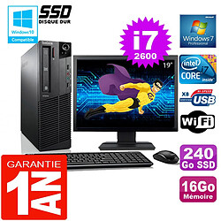 PC Lenovo M92p SFF Core I7-2600 Ram 16Go Disque 240 Go SSD Wifi W7 Ecran 19" · Occasion 