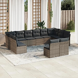 Maison Chic Salon de jardin avec coussins 12 pcs | Ensemble de Table et chaises | Mobilier d'Extérieur gris résine tressée -GKD66233