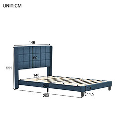 Acheter KOMHTOM Lit Capitonné Double 140 X 200 cm Moderne Avec Tête De Lit - Sommier À Lattes - Lin - Bleu - Sans Matelas