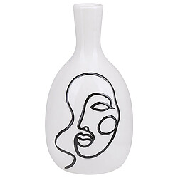 Beliani Grès Vase à fleurs 23 cm Blanc Noir AKRAI