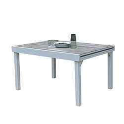 Wilsa Garden Table Modulo 6/10 personnes structure aluminium blanche, plateau en verre décors bois