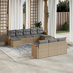 vidaXL Salon de jardin avec coussins 10 pcs beige résine tressée