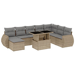 vidaXL Salon de jardin avec coussins 9 pcs beige résine tressée