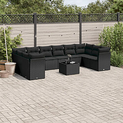 vidaXL Salon de jardin 11 pcs avec coussins noir résine tressée