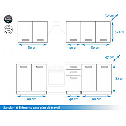 Dusine Cuisine Sanclar 6 éléments - blanc blanc laqué avec poignés noir en 2 metres