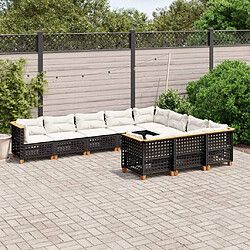 vidaXL Salon de jardin 10 pcs avec coussins noir résine tressée 