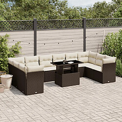 vidaXL Salon de jardin et coussins 11 pcs marron résine tressée 