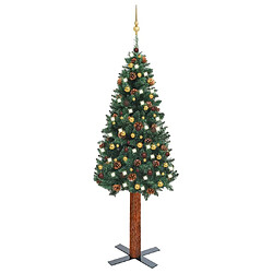 vidaXL Sapin de Noël mince pré-éclairé et boules vert 210 cm 