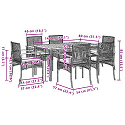 vidaXL Ensemble à manger de jardin et coussins 7 pcs gris rotin pas cher