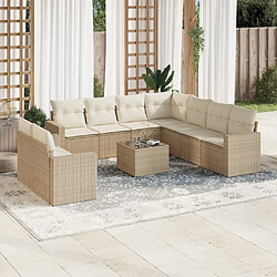 vidaXL Salon de jardin avec coussins 10 pcs beige résine tressée 