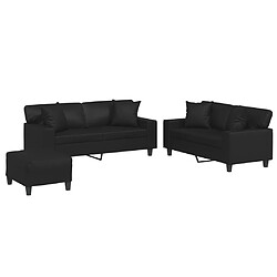 vidaXL Ensemble de canapés 3 pcs avec coussins noir similicuir