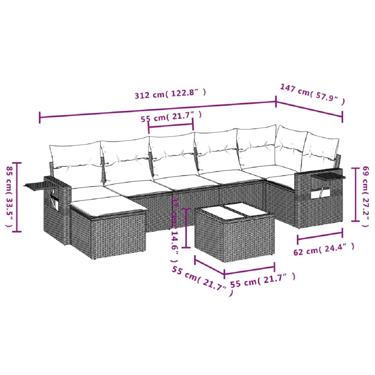 Avis Maison Chic Ensemble Tables et chaises d'extérieur 8 pcs avec coussins,Salon de jardin noir résine tressée -GKD537493