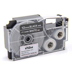 vhbw cassette à bande cartouche 12mm pour imprimante d´étiquette Casio KL-130, KL-200, KL-2000, KL-200E, KL-7200, KL-7400, KL-G2 remplace XR-12ABK 