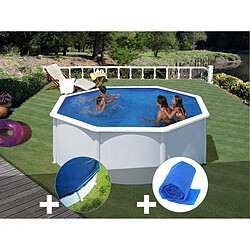 Kit piscine acier blanc Gré Fidji ronde 3,20 x 1,22 m + Bâche hiver + Bâche à bulles 