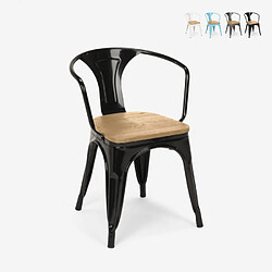 Ahd Amazing Home Design Chaises de style Tolix design industriel avec accoudoirs bar et cuisine Steel Wood Arm Light, Couleur: Noir