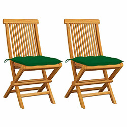 Maison Chic Lot de 2 Chaises de jardin,Fauteuil d'extérieur avec coussins vert Bois de teck massif -MN63854