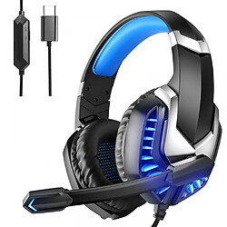 General Casque de jeu filaire , Coussin en mousse à mémoire de forme léger et ultra doux , Surround tridimensionnel intelligent , Casque gamer filaire avec son surround avec suppression du bruit(Bleu TYPE-C) 