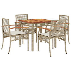 Maison Chic Ensemble à manger d'extérieur 5 pcs avec coussins,Salon de jardin,Mobilier de jardin Beige poly rotin -GKD596620