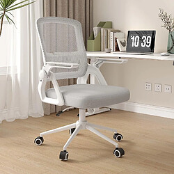 Chaise de bureau ergonomique avec accoudoirs rabattables à 90° et support lombaire - Chaise d'ordinateur Rattantree réglable en hauteur - Chaise de bureau pivotante réglable à bascule 90-105° - Gris