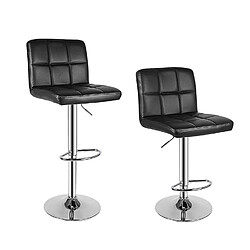 BIGZZIA Lot de 2 Tabourets de Bar - Rattantree Chaise de Cuisine - Rotatif sur 360° - Hauteur Réglable 55-75 cm - avec Dossier et Repose-pieds - Contemporain - design - Noir