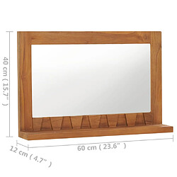 vidaXL Miroir mural avec étagère 60x12x40 cm Bois de teck massif pas cher