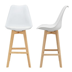 Helloshop26 Lot de 2 tabourets siège de bar avec dossier rembourré plastique synthétique hêtre105 blanc 03_0002777 