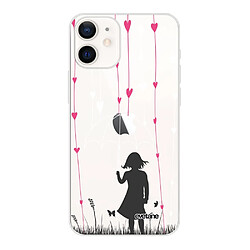 Coque iPhone 12 mini souple transparente Pluie de coeurs Motif Ecriture Tendance Evetane