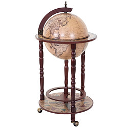 Mendler Bar de salon HWC-D83, minibar, étagère de vin, globe terrestre Ø 33cm, roulant, bois d'eucalyptus ~ marron