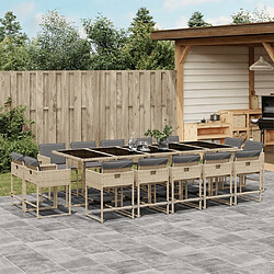 Maison Chic Ensemble à manger d'extérieur 15 pcs avec coussins,Salon de jardin,Mobilier de jardin mélange beige -GKD851698