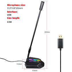 Avis Universal Microphone USB pour PC, émetteur de lumière RGB à 360 degrés, carte son HD, réducteur de bruit, récepteur sans perte