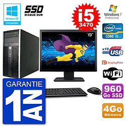 PC HP 6300 MT Ecran 19" Core i5-3470 RAM 4Go SSD 960Go Graveur DVD Wifi W7 - Occasion