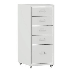 Helloshop26 Caisson de bureau meuble de rangement pour documents dossiers fournitures de bureau à roulettes avec 5 tiroirs 69 x 28 x 41 cm blanc 03_0006328