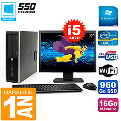 PC HP Compaq 8300 SFF Ecran 22" Core I5-3470 RAM 16Go Disque 960 Go SSD Wifi W7 - Occasion