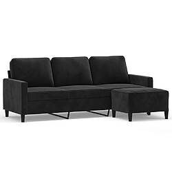 vidaXL Canapé à 3 places avec repose-pieds Noir 180 cm Velours